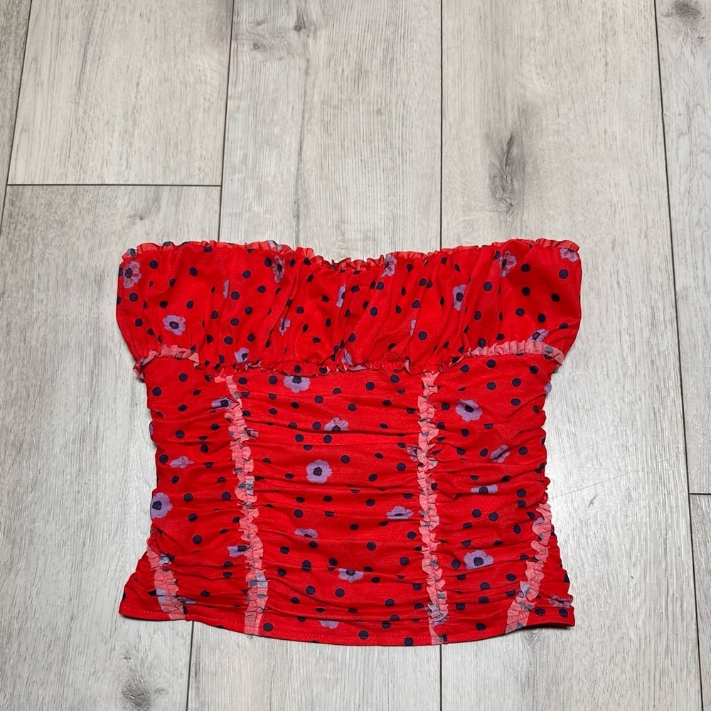 New With TagsFree People Hot Red Polka-dot Floral Ruched Crop Top